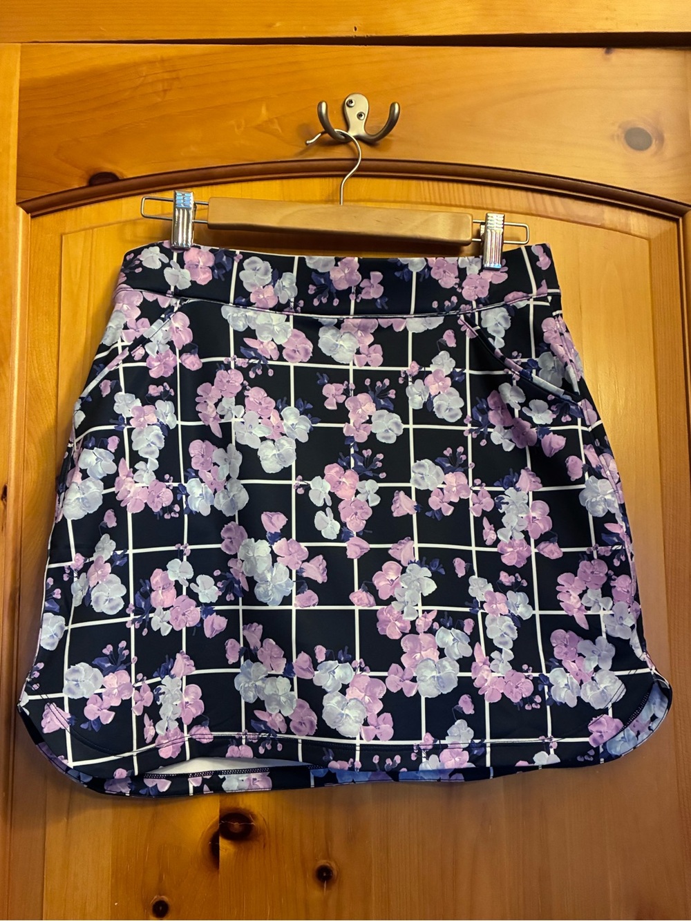 Peter Millar Navy/White Grid Pattern Active Skort with Lilac/Pink Floral Print